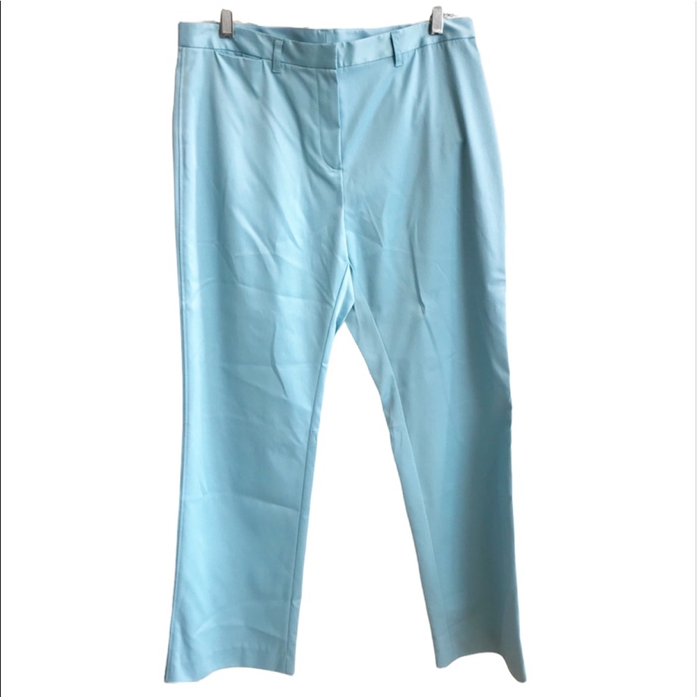 Tahari Three Flat Front Straight Leg Satin Dress Pants Light Blue Size 10 NWT